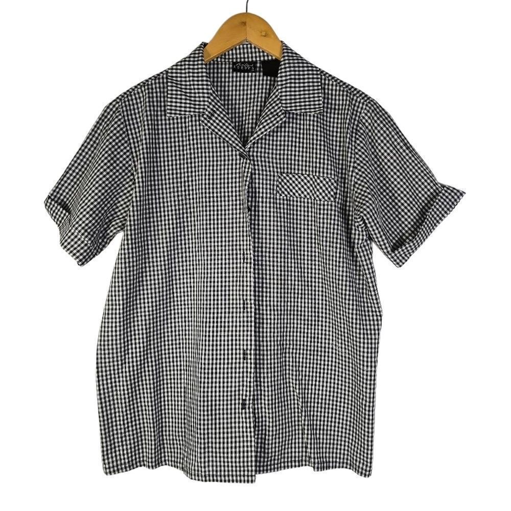 Boutique Europa Vintage Black & White Gingham Button Up Top Shirt